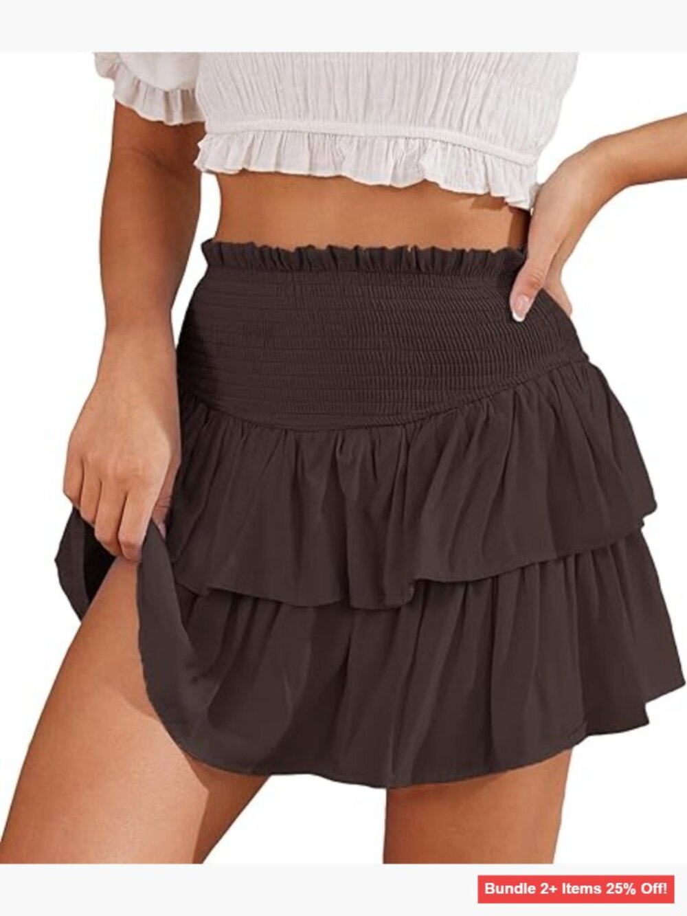Mini Tiered Ruffle Skirt Elastic High Waist Summer Casual with Shorts Underneath